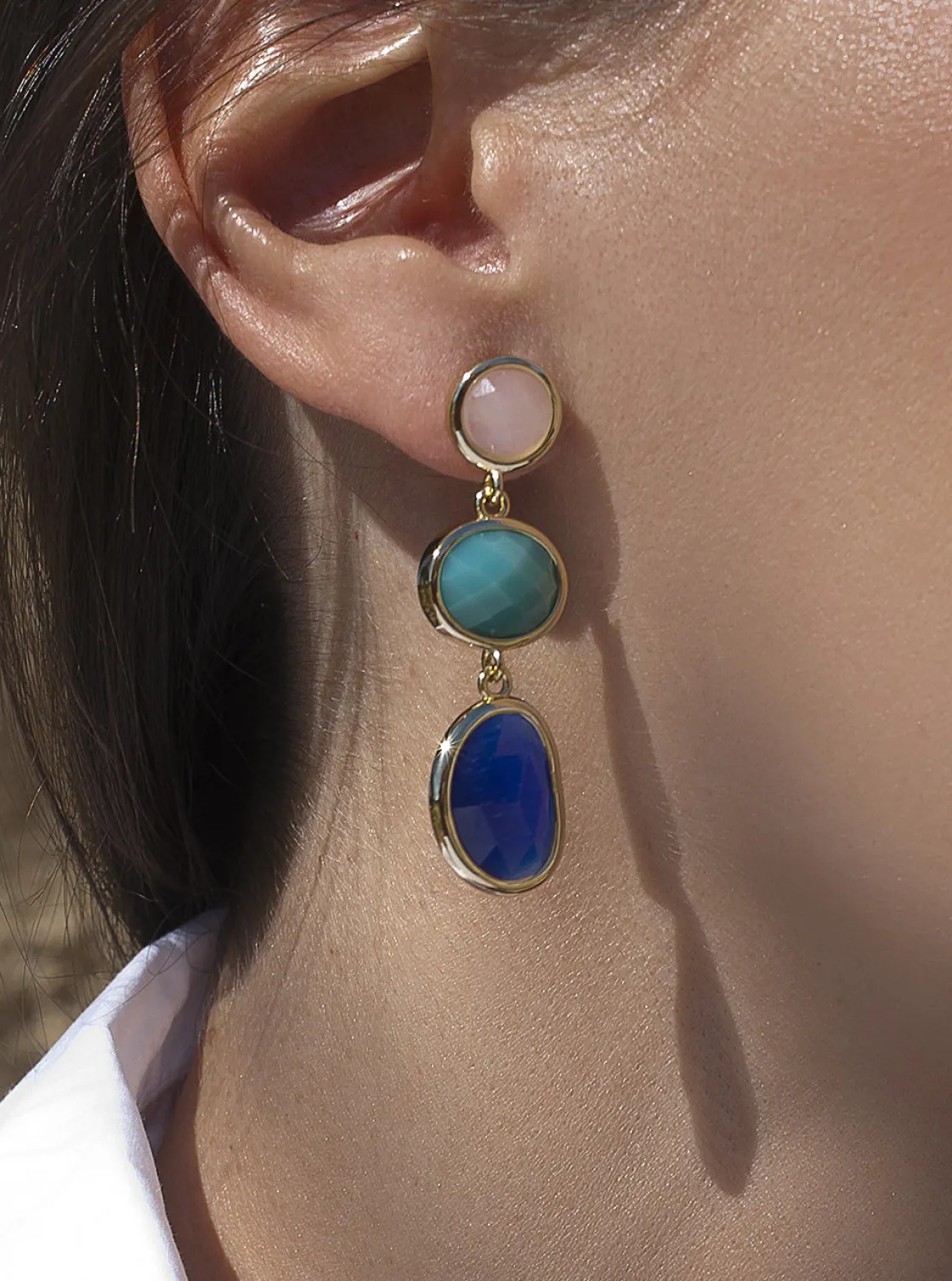 Pendientes Largos | Pendientes De Piedra Natural | LINEARGENT Pendientes de piedra natural largos con lapislazuli