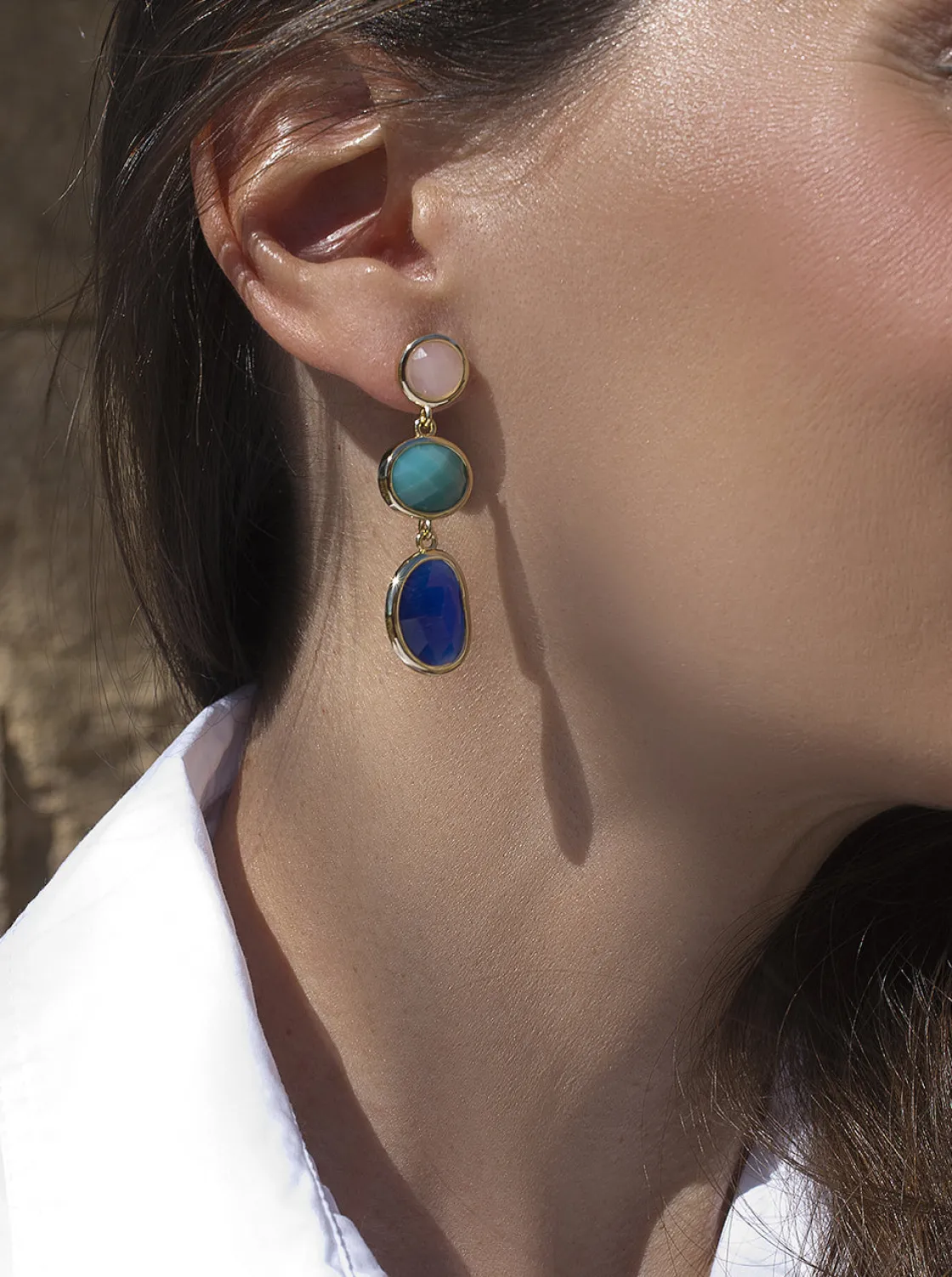 Pendientes Largos | Pendientes De Piedra Natural | LINEARGENT Pendientes de piedra natural largos con lapislazuli