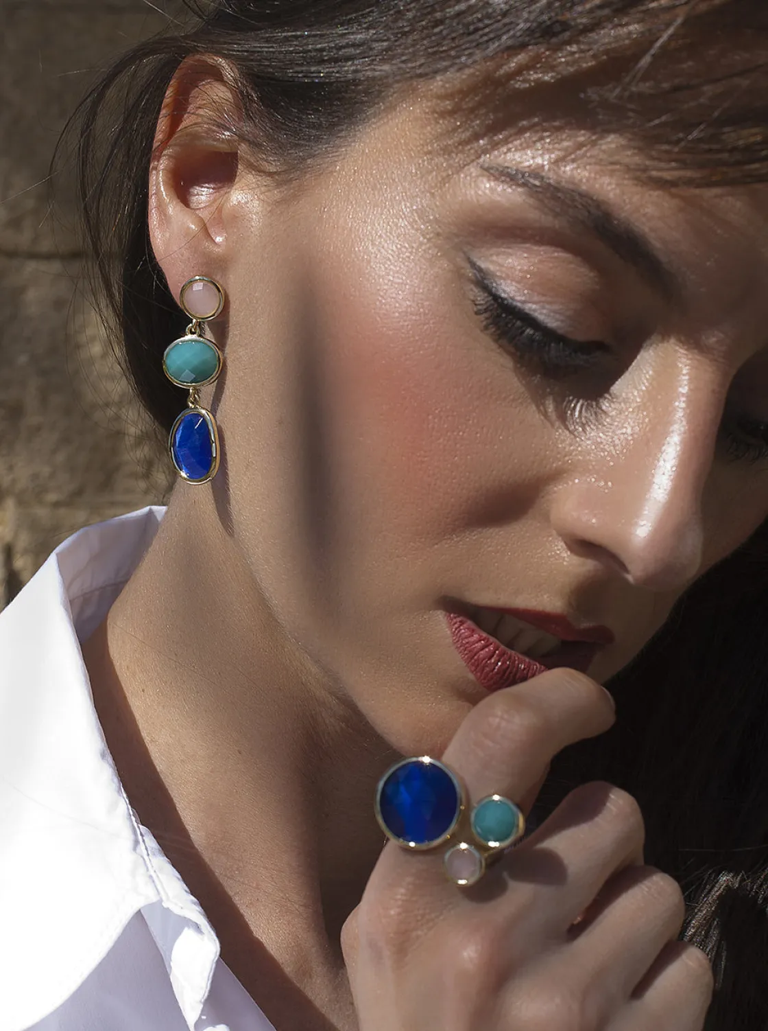 Pendientes Largos | Pendientes De Piedra Natural | LINEARGENT Pendientes de piedra natural largos con lapislazuli
