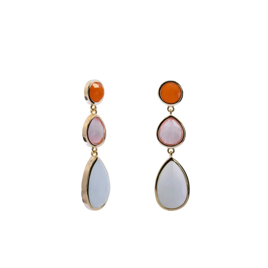 Pendientes Largos | Pendientes De Piedra Natural | LINEARGENT Pendientes de piedra natural largos diseño lágrima cuarzo rosa