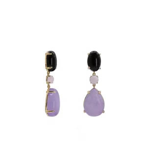 Pendientes Largos | Pendientes De Piedras De Colores | LINEARGENT Pendientes de piedra natural largos tonos morados