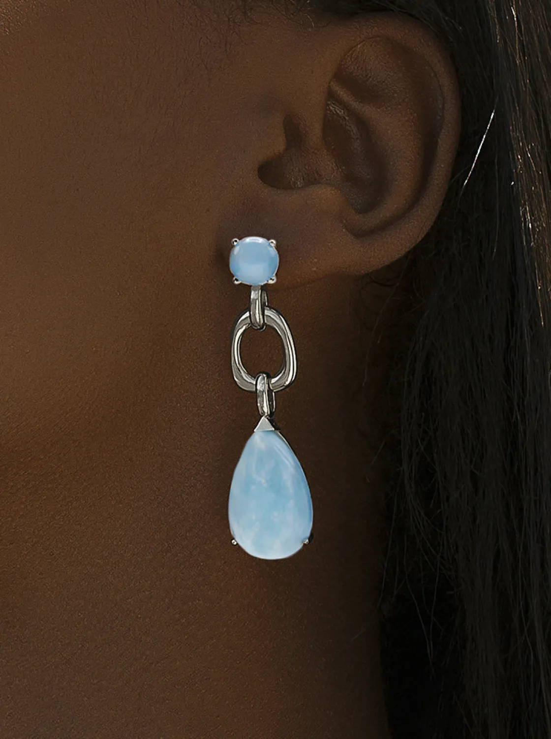 Pendientes Largos | Pendientes De Piedras De Colores | LINEARGENT Pendientes de piedra natural lágrima tono azul aventurina
