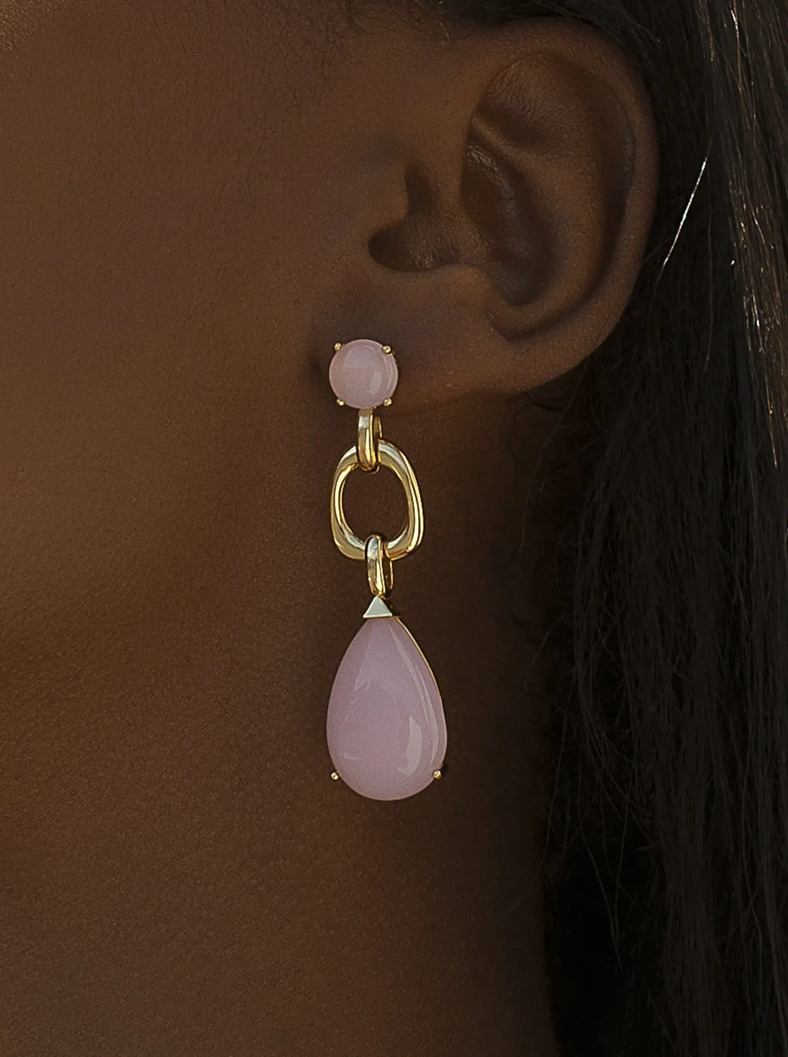 Pendientes Largos | Pendientes De Piedras De Colores | LINEARGENT Pendientes de piedra natural lágrima tono cuarzo rosa