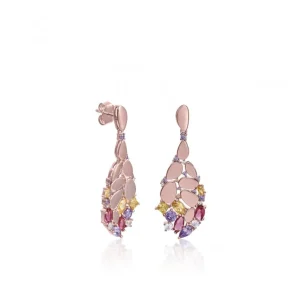 Pendientes Largos | Pendientes De Piedras De Colores | LINEARGENT Pendientes de piedras de colores combinados con plata rosé