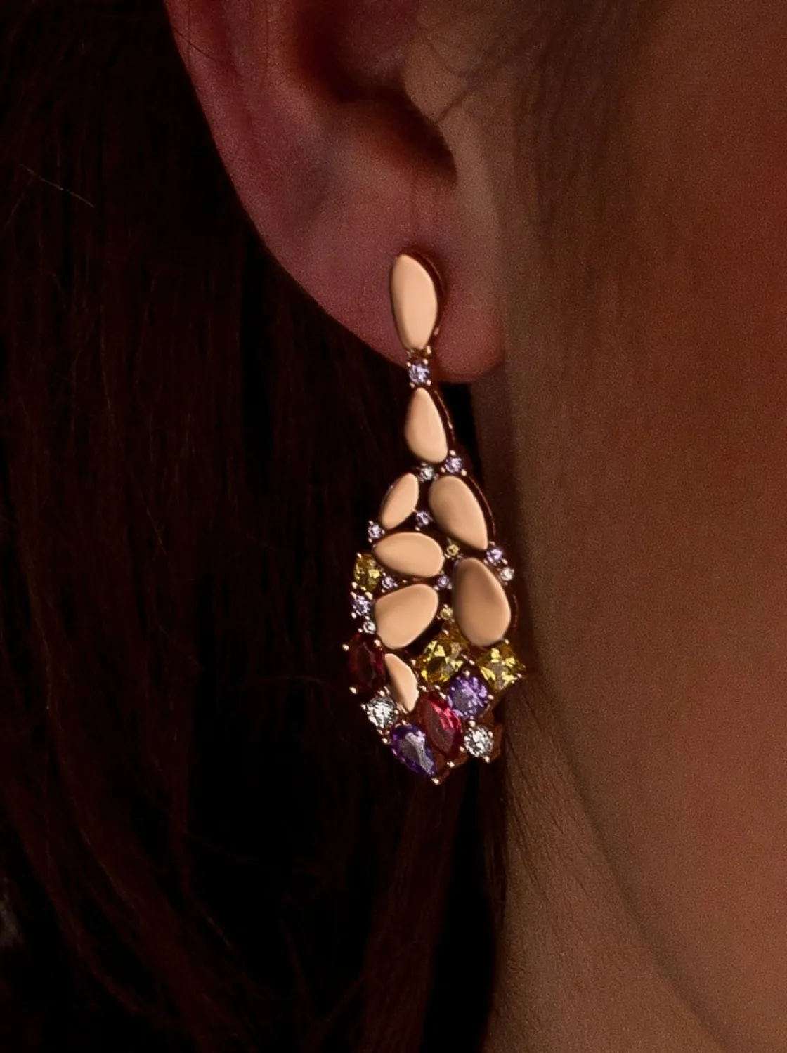 Pendientes Largos | Pendientes De Piedras De Colores | LINEARGENT Pendientes de piedras de colores combinados con plata rosé