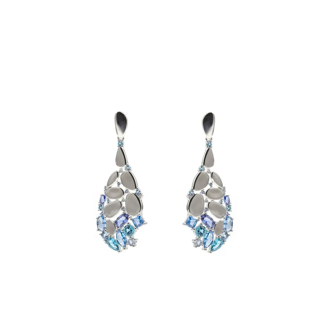 Pendientes Largos | Pendientes De Piedras De Colores | LINEARGENT Pendientes de piedras de colores de tonos azules