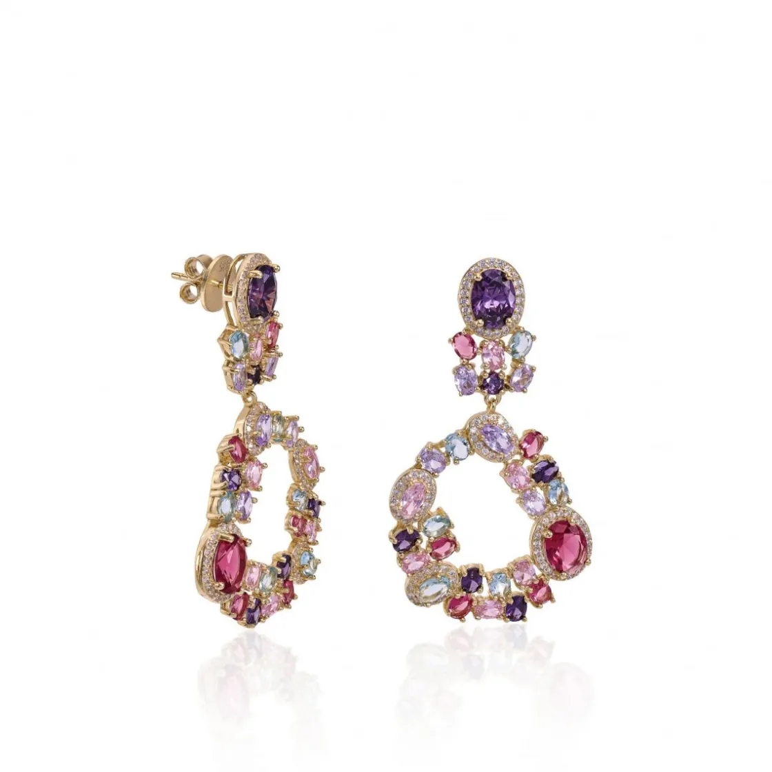 Pendientes Largos | Pendientes De Piedras De Colores | LINEARGENT Pendientes de piedras de colores diseño circular irregular