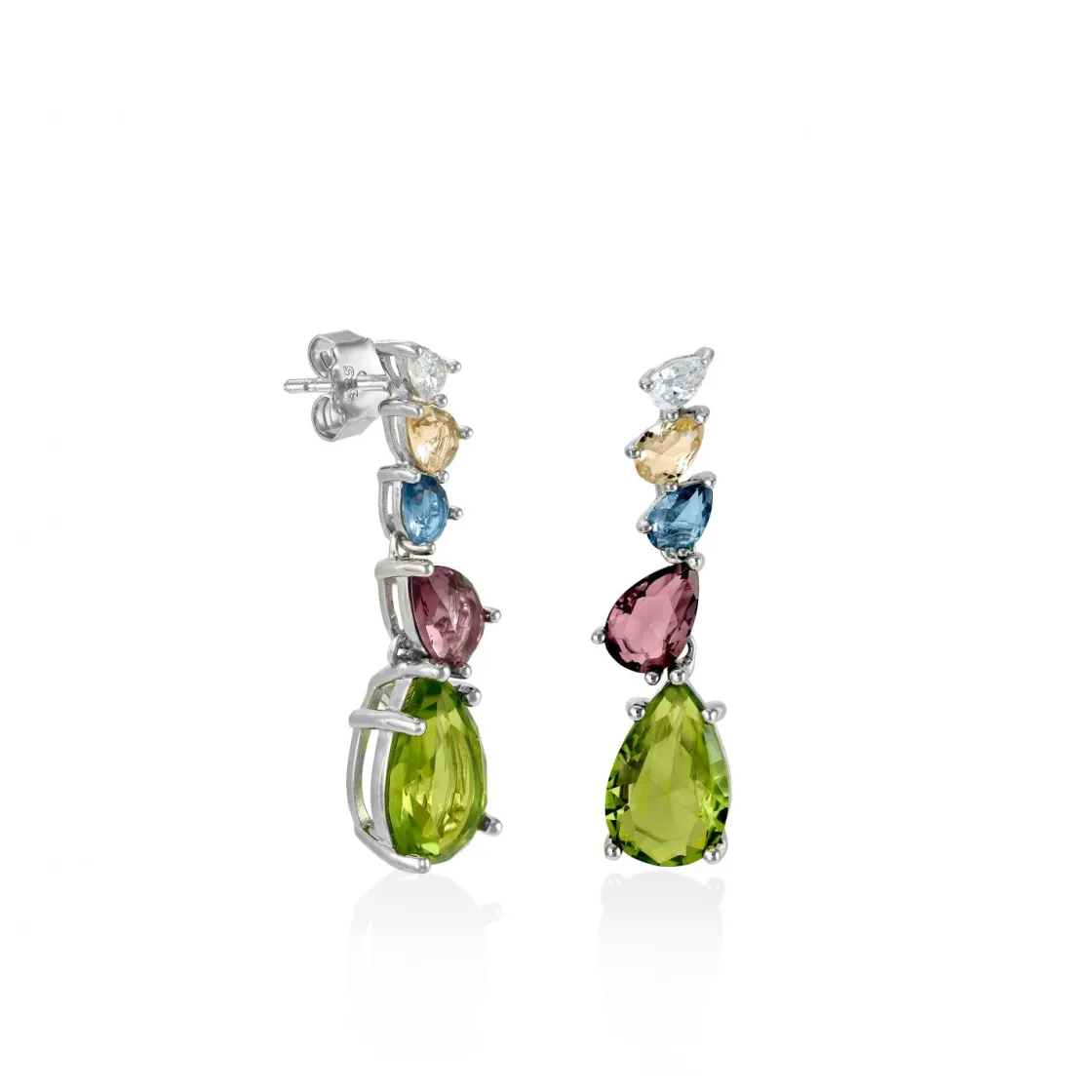 Pendientes Largos | Pendientes De Piedras De Colores | LINEARGENT Pendientes de piedras de colores diseño de cinco cuarzos