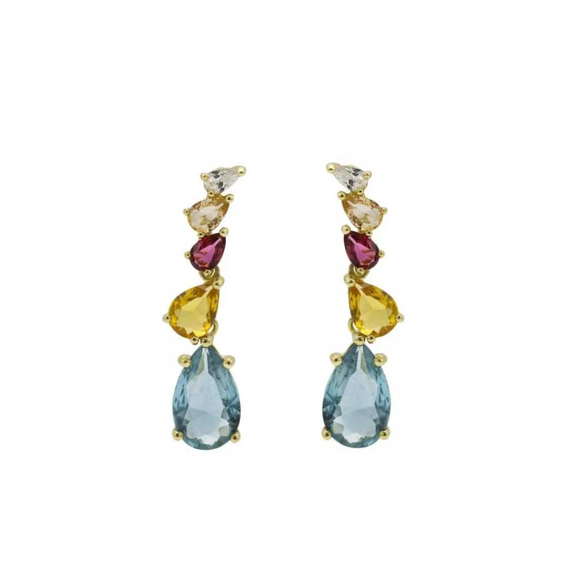 Pendientes Largos | Pendientes De Piedras De Colores | LINEARGENT Pendientes de piedras de colores diseño de cinco gemas