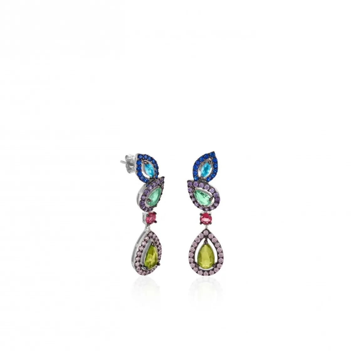 Pendientes Largos | Pendientes De Piedras De Colores | LINEARGENT Pendientes de piedras de colores diseño desigual brillantes