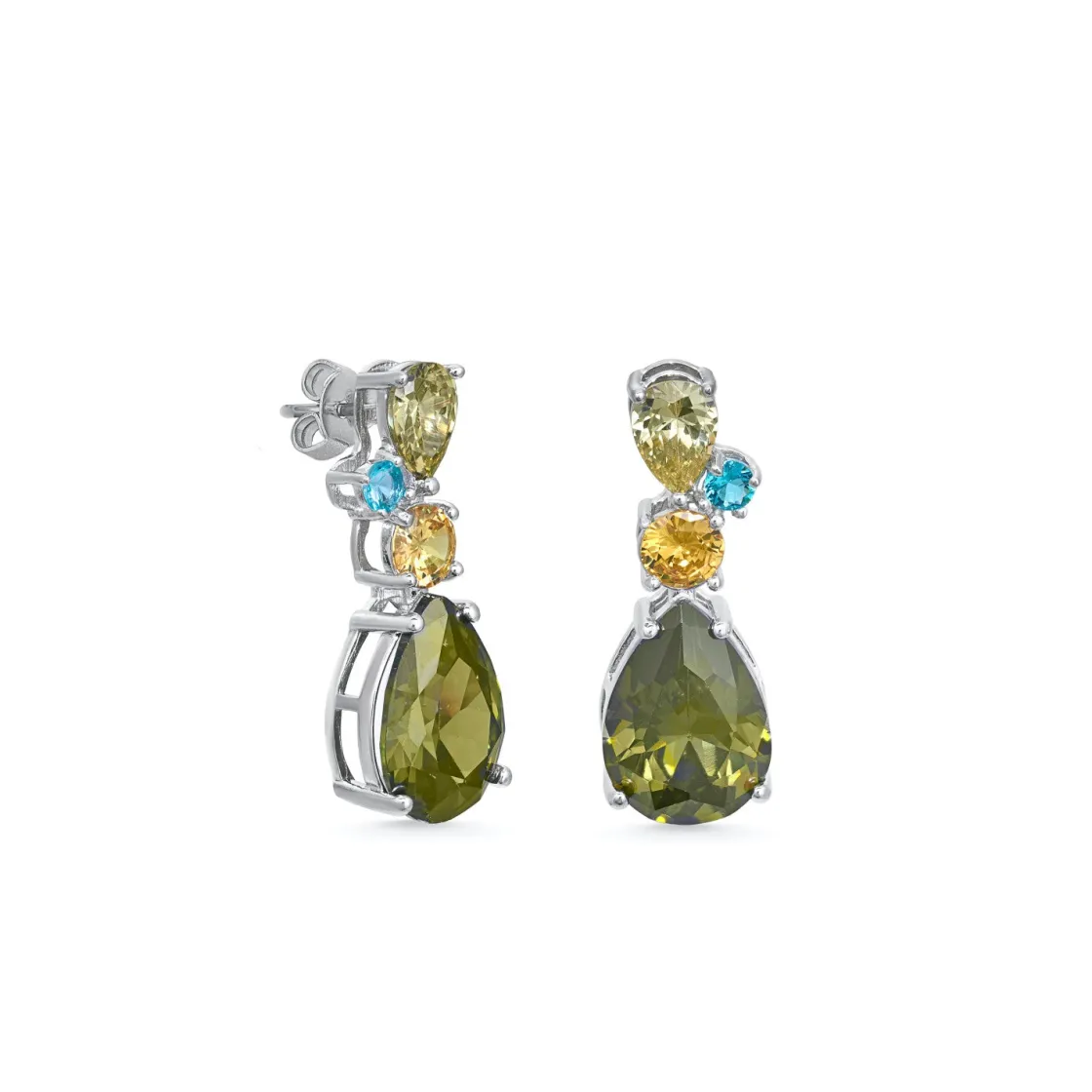 Pendientes Largos | Pendientes De Piedras De Colores | LINEARGENT Pendientes de piedras de colores diseño gemas talla redonda y pera