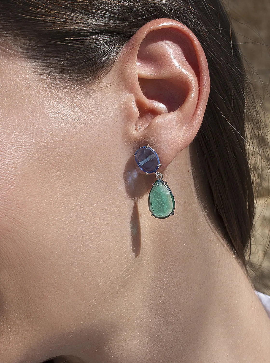 Pendientes De Piedras De Colores | LINEARGENT Pendientes de piedras de colores diseño lágrima tono aguamarina