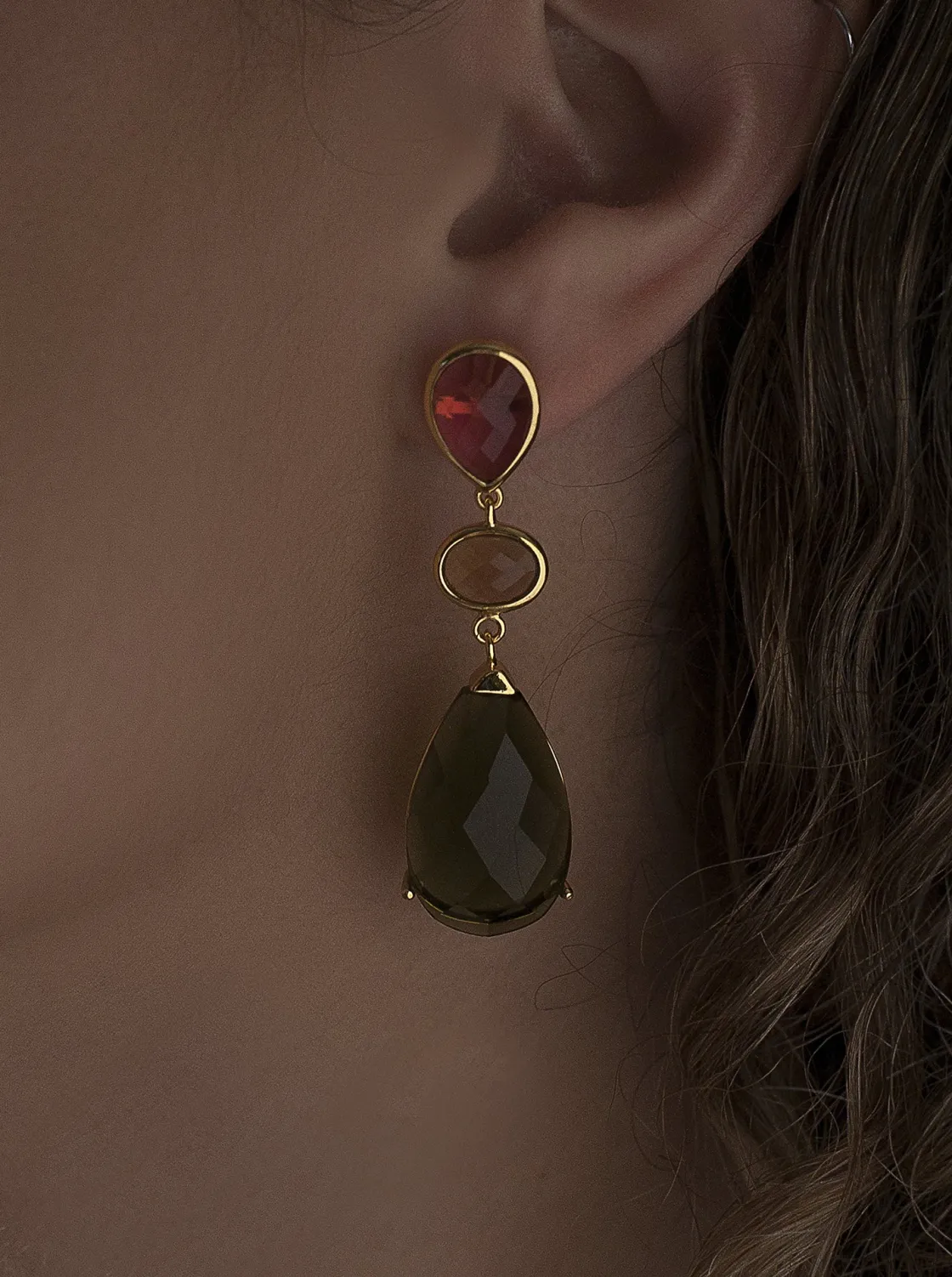 Pendientes Largos | Pendientes De Piedras De Colores | LINEARGENT Pendientes de piedras de colores diseño lágrima tonos cálidos