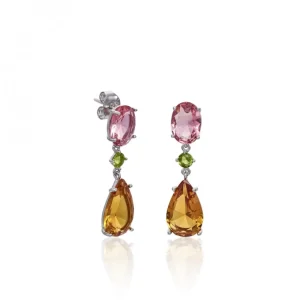 Pendientes Largos | Pendientes De Piedras De Colores | LINEARGENT Pendientes de piedras de colores diseño multicolor