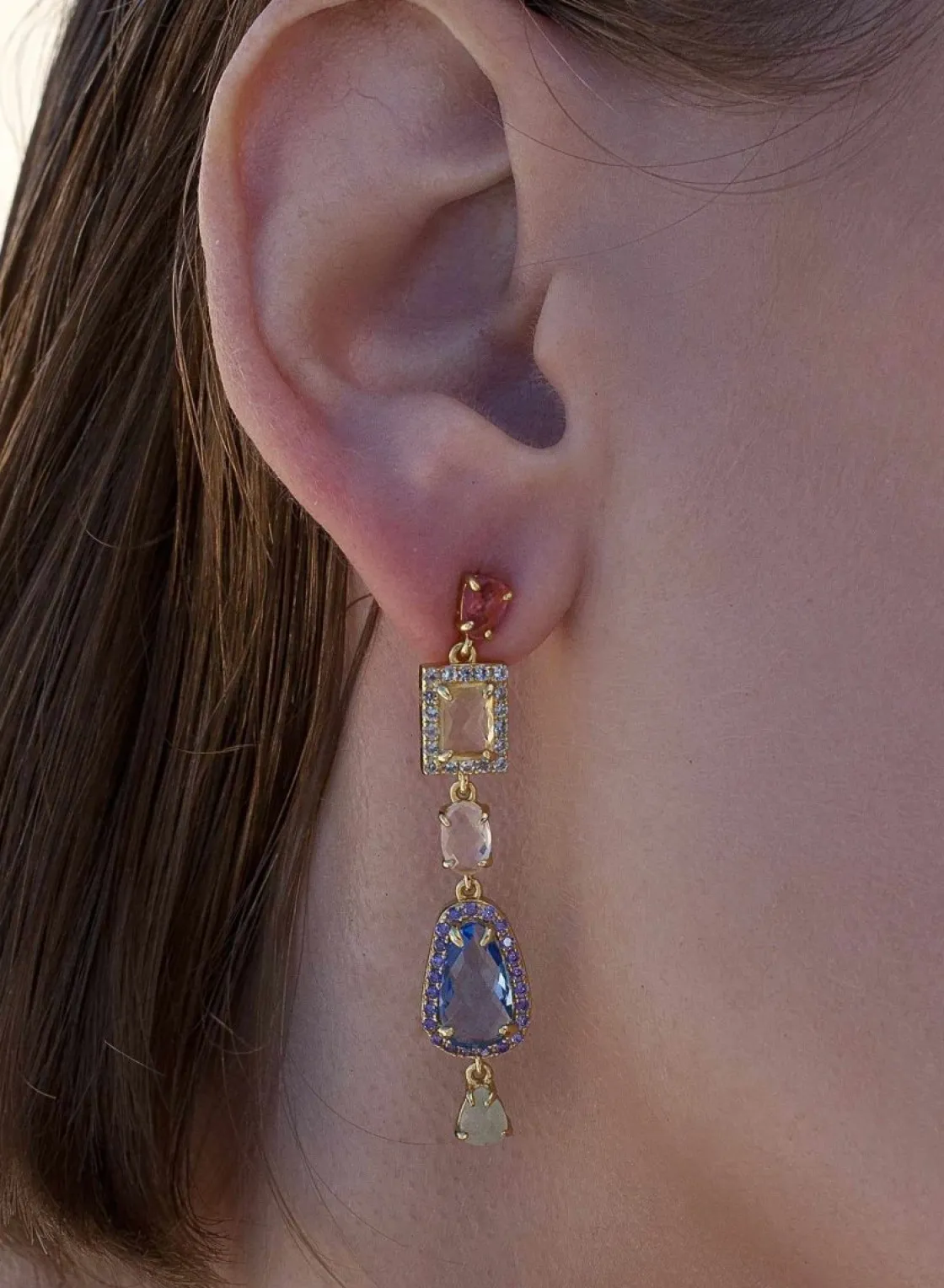 Pendientes De Piedras De Colores | LINEARGENT Pendientes de piedras de colores diseño multiforma