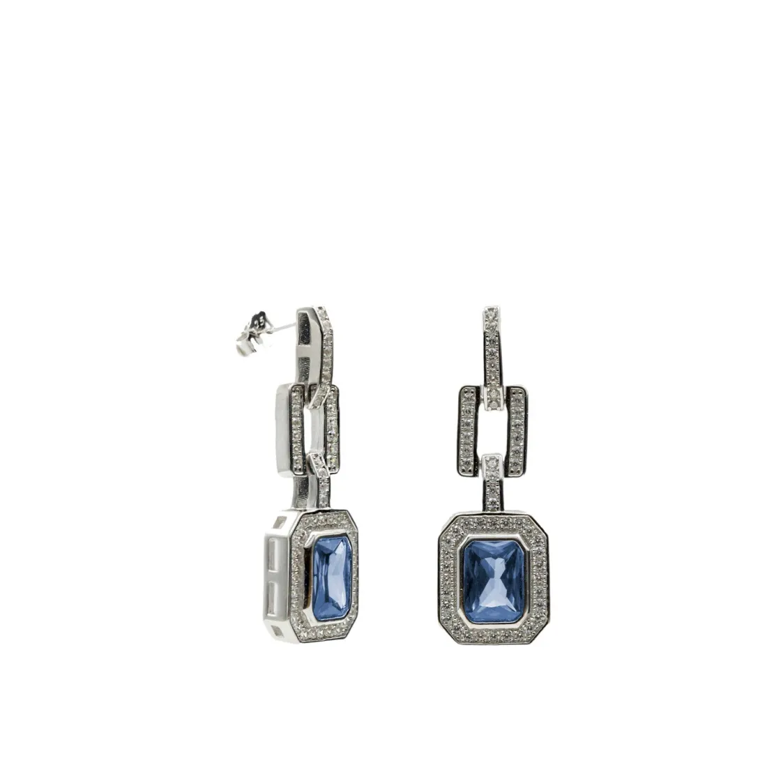 Pendientes De Piedras De Colores | LINEARGENT Pendientes de piedras de colores diseño octogonal tono calcedonia