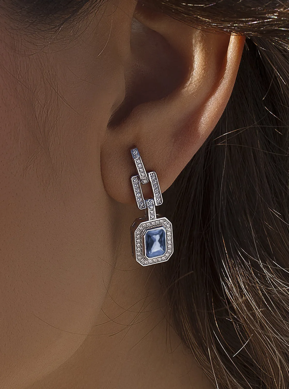 Pendientes De Piedras De Colores | LINEARGENT Pendientes de piedras de colores diseño octogonal tono calcedonia