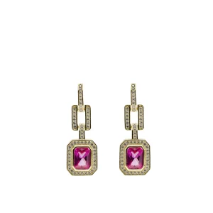 Pendientes De Piedras De Colores | LINEARGENT Pendientes de piedras de colores diseño octogonal tono fucsia