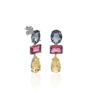 Pendientes Largos | Pendientes De Piedra Natural | LINEARGENT Pendientes de piedras de colores en talla redonda esmeralda y pera