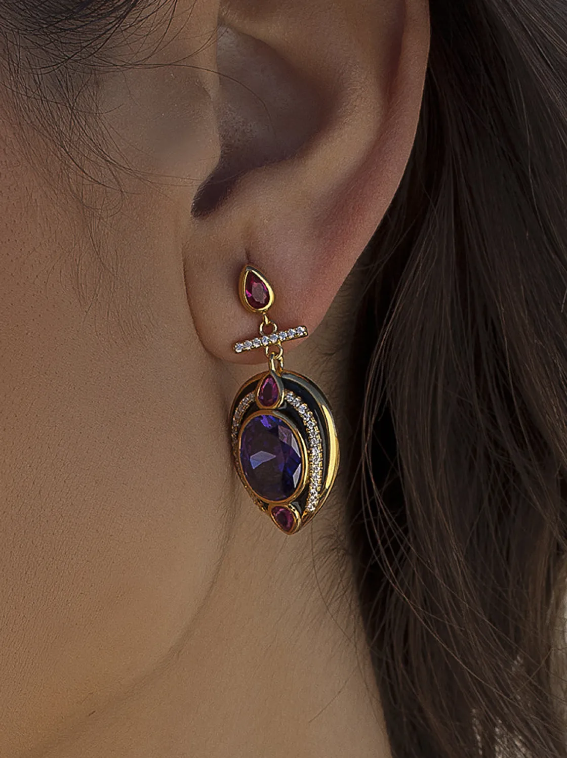 Pendientes De Piedras De Colores | LINEARGENT Pendientes de piedras de colores en tono amatista