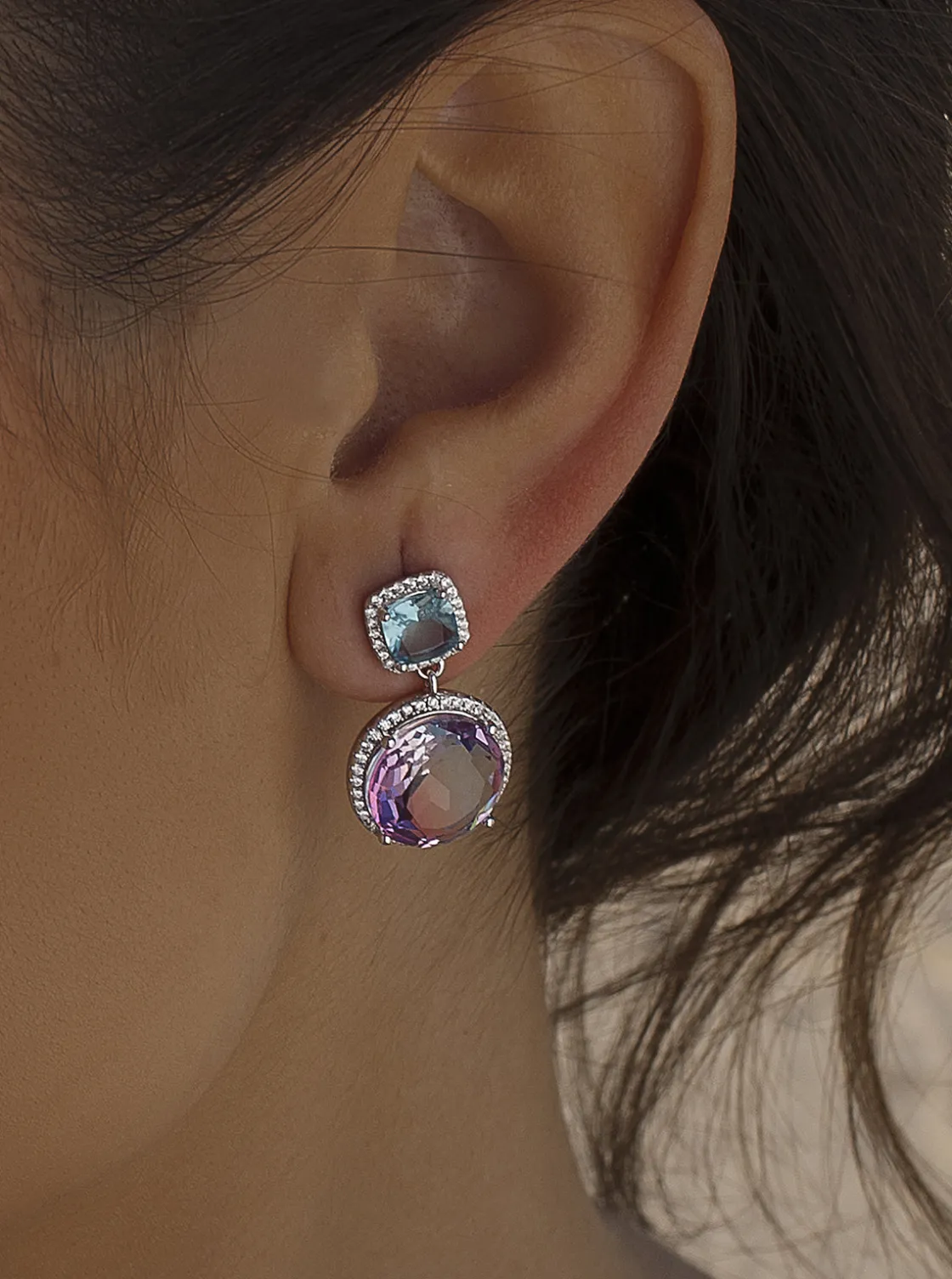 Pendientes De Piedra Natural | Pendientes De Piedras De Colores | LINEARGENT Pendientes de piedras de colores en tonos azul y fucsia