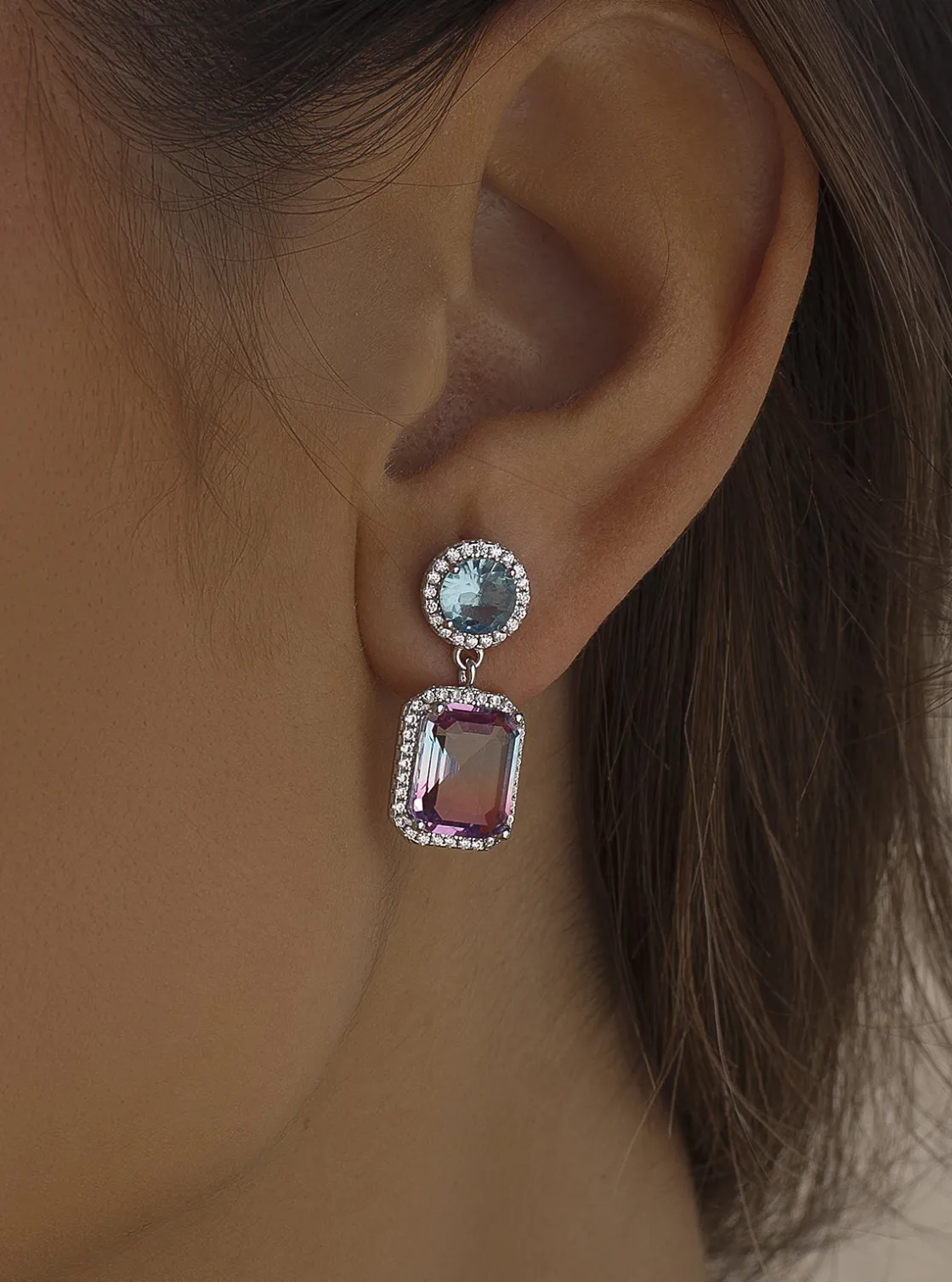 Pendientes De Piedra Natural | Pendientes De Piedras De Colores | LINEARGENT Pendientes de piedras de colores en tonos azul y rosa