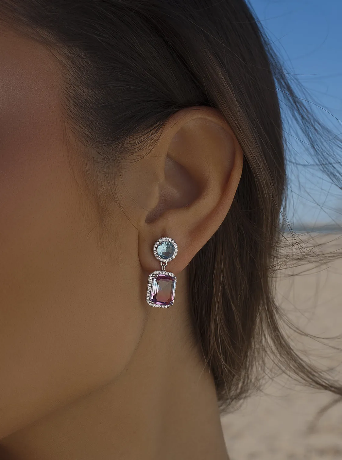 Pendientes De Piedra Natural | Pendientes De Piedras De Colores | LINEARGENT Pendientes de piedras de colores en tonos azul y rosa