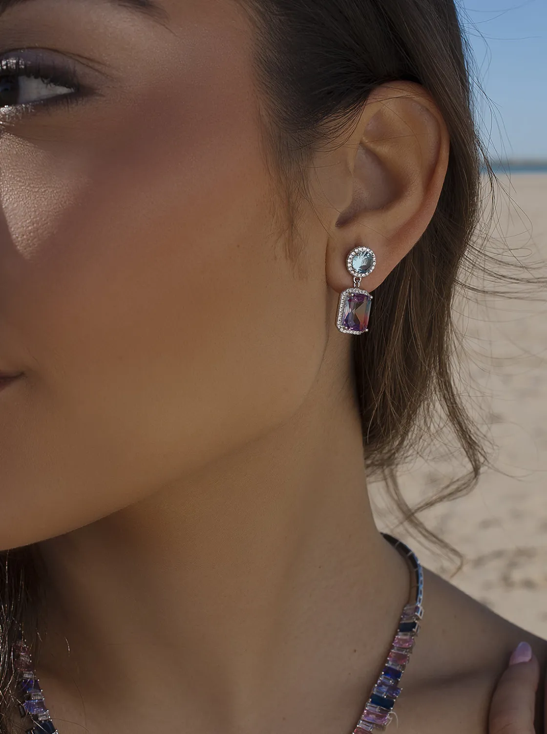 Pendientes De Piedra Natural | Pendientes De Piedras De Colores | LINEARGENT Pendientes de piedras de colores en tonos azul y rosa