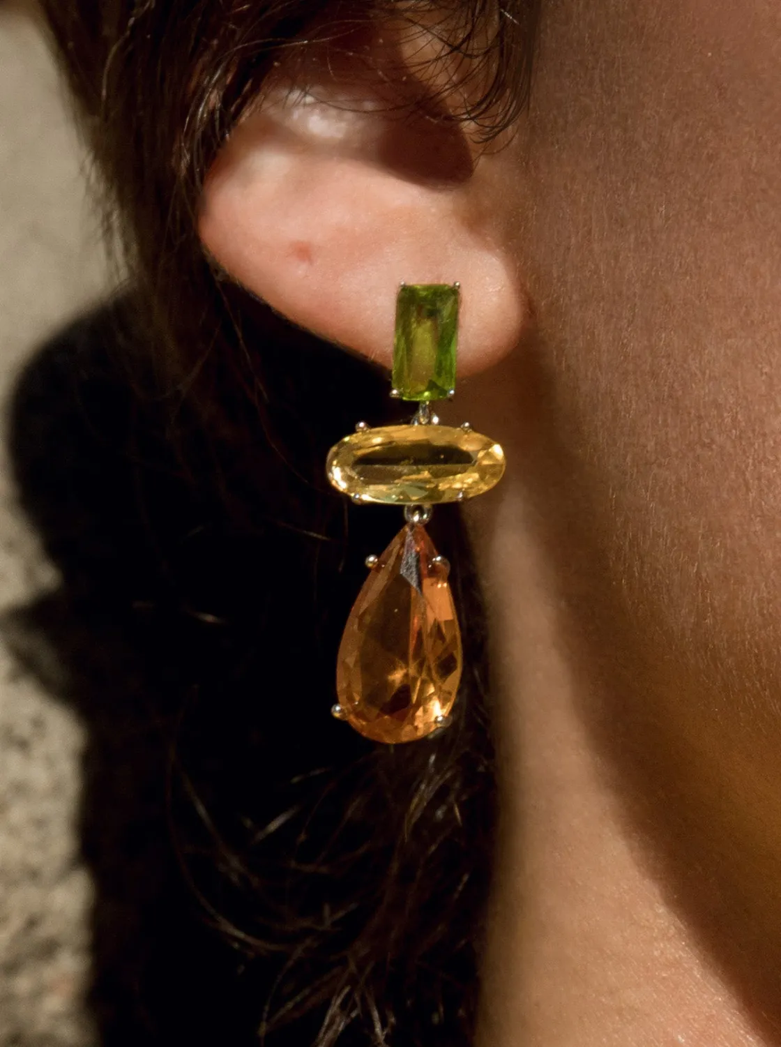 Pendientes Largos | Pendientes De Piedras De Colores | LINEARGENT Pendientes de piedras de colores en tonos cálidos