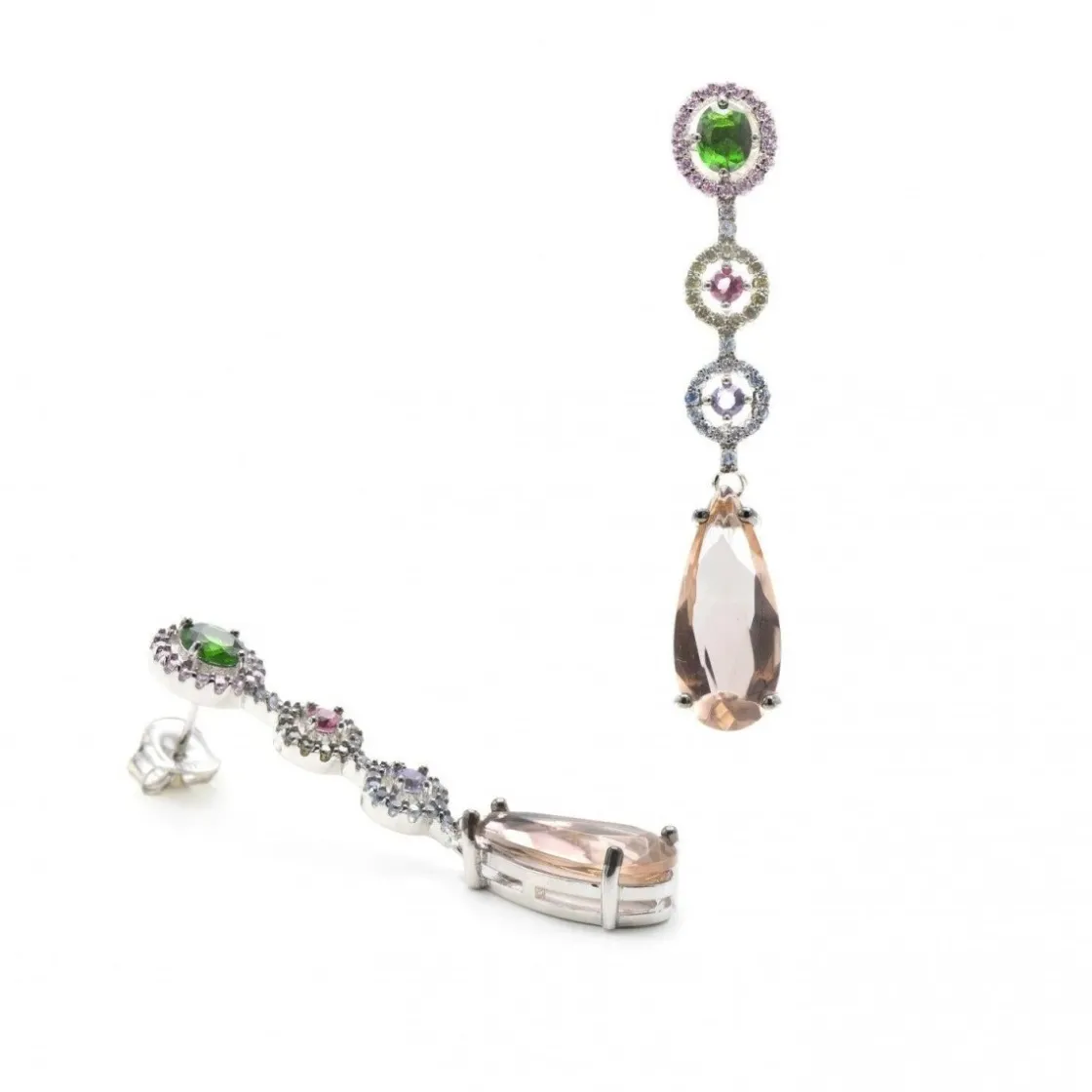 Pendientes Largos | Pendientes De Piedras De Colores | LINEARGENT Pendientes de piedras de colores largos diseño circular y circonitas