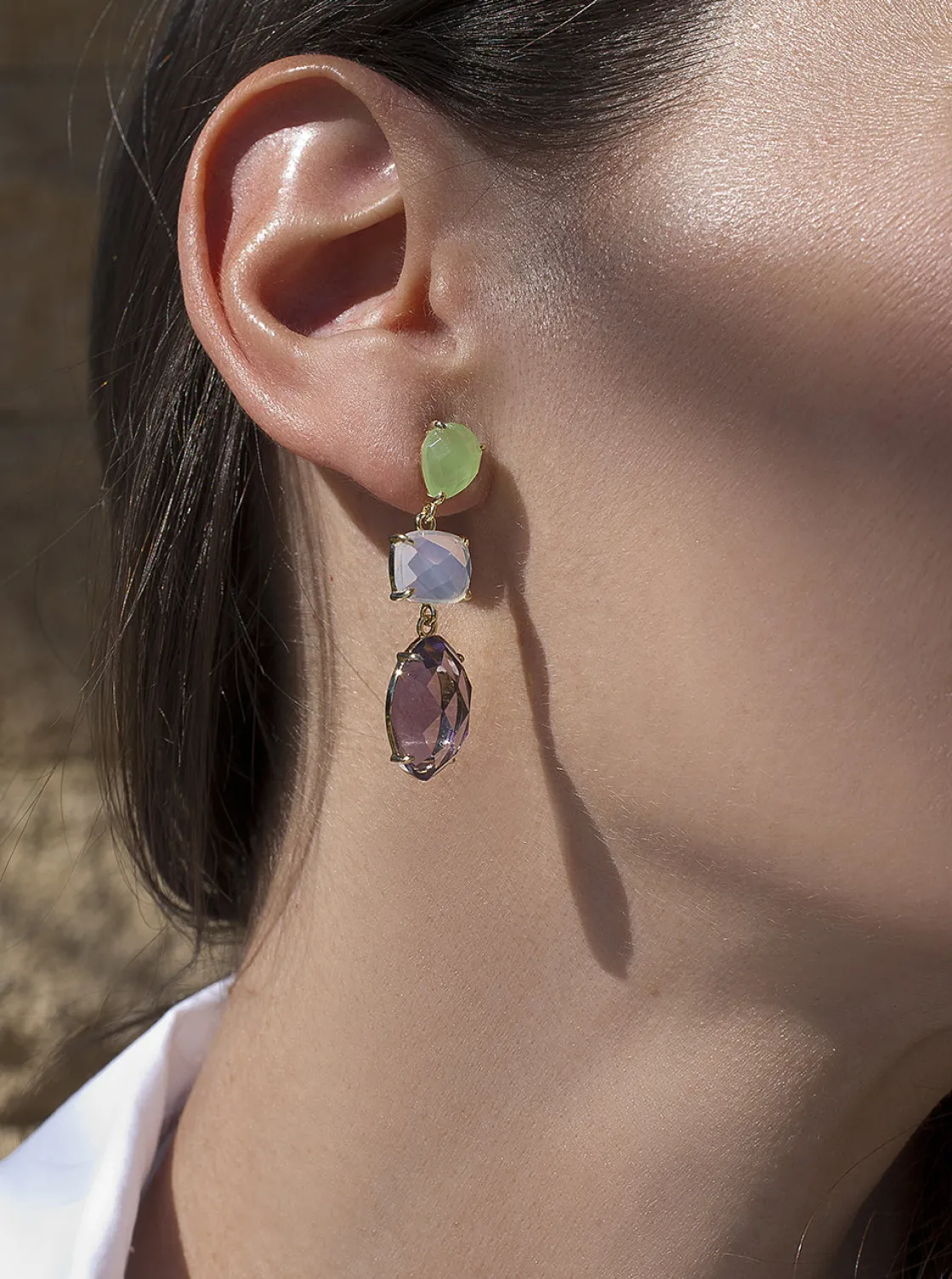 Pendientes Largos | Pendientes De Piedra Natural | LINEARGENT Pendientes de piedras de colores largos tono amatista