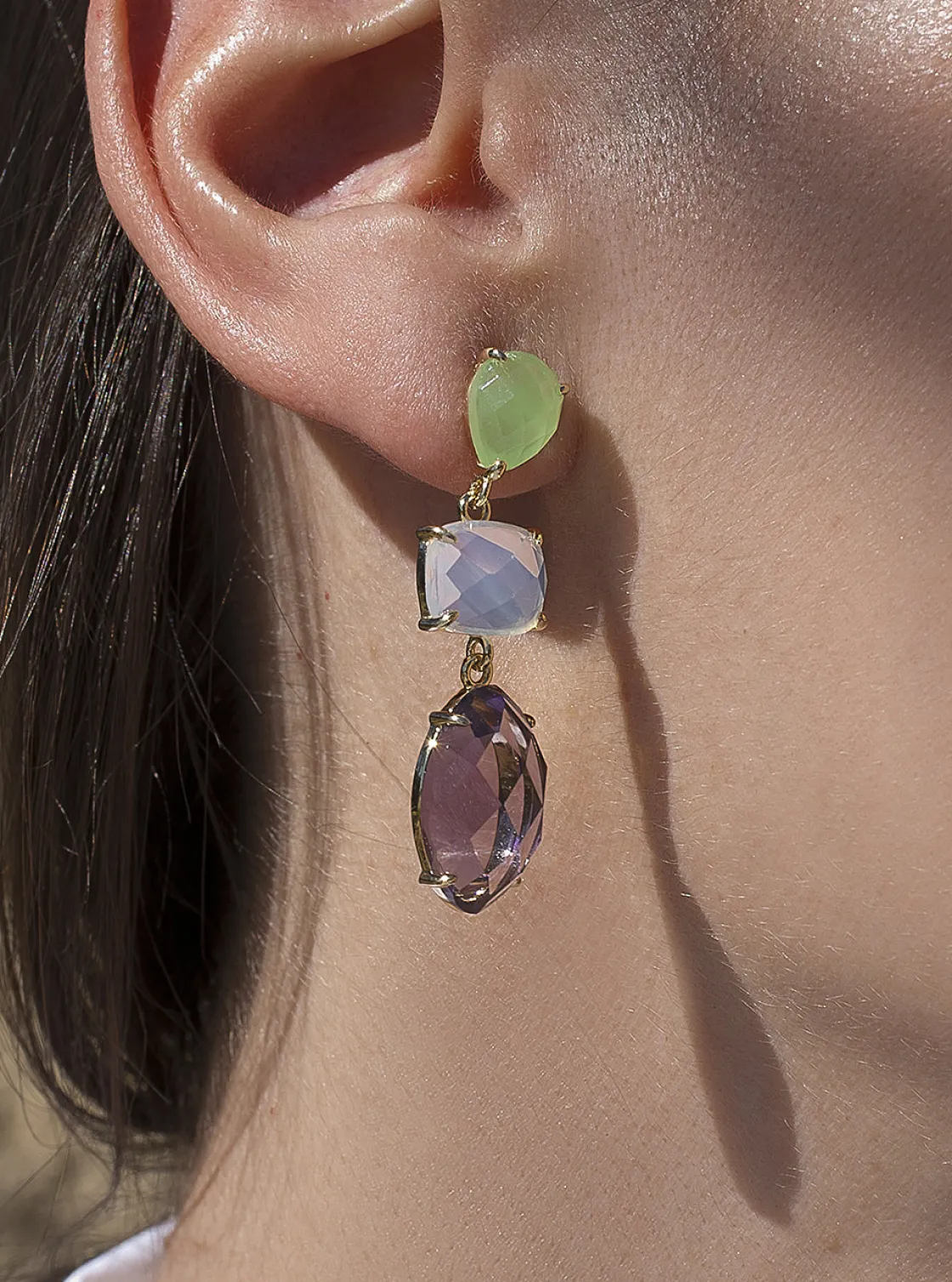 Pendientes Largos | Pendientes De Piedra Natural | LINEARGENT Pendientes de piedras de colores largos tono amatista