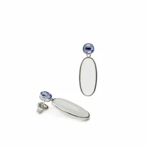 Pendientes Largos | Pendientes De Piedras De Colores | LINEARGENT Pendientes de piedras de colores plata diseño largo ovalado en verde