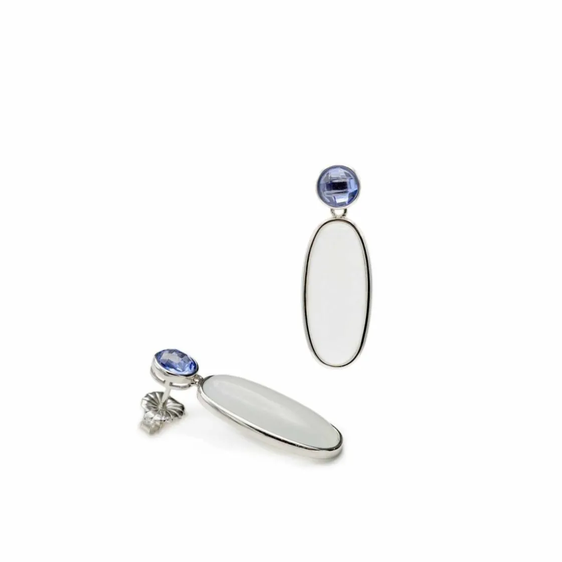 Pendientes Largos | Pendientes De Piedras De Colores | LINEARGENT Pendientes de piedras de colores plata diseño largo ovalado en verde