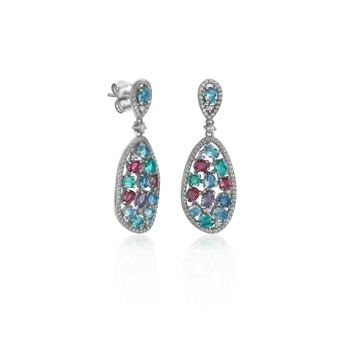 Pendientes De Piedras De Colores | LINEARGENT Pendientes de piedras de colores tonos verdes estilo curvilíneo