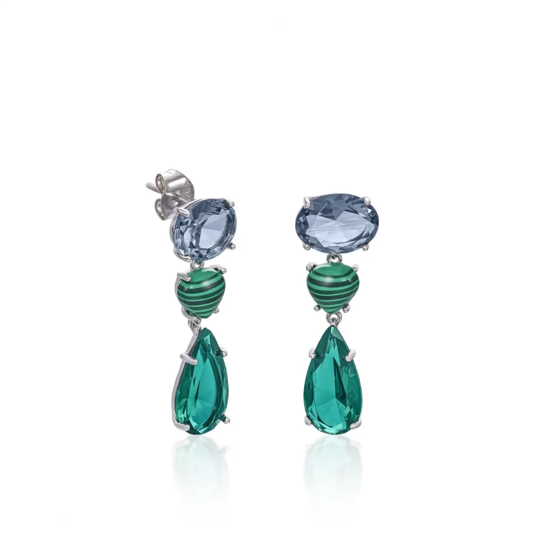 Pendientes Largos | Pendientes De Piedra Natural | LINEARGENT Pendientes de piedras de colores y malaquita en tonos verdes