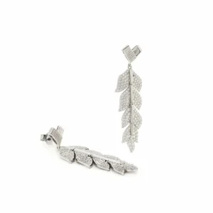 Pendientes Largos | LINEARGENT Pendientes largos plata brillantes con diseño de hoja