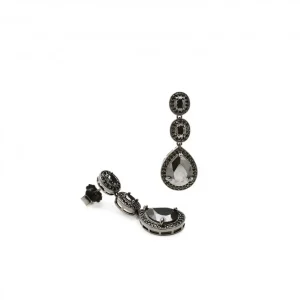 Pendientes Largos | LINEARGENT Pendientes largos plata brillantes novia rutenio 3 piezas con lágrima