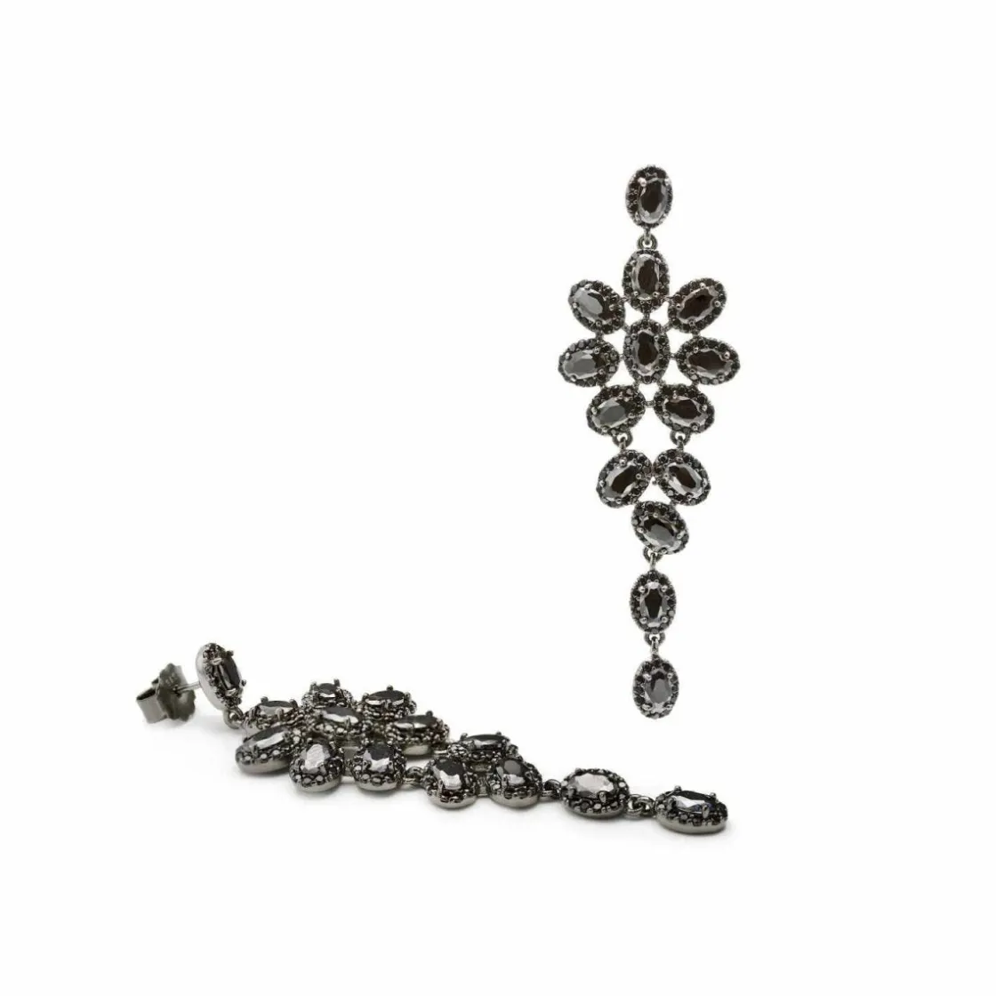 Pendientes Largos | LINEARGENT Pendientes largos brillantes diseño de lámpara y baño de rutenio