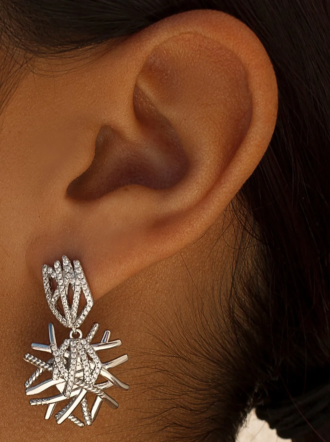 Pendientes Largos | LINEARGENT Pendientes largos brillantes diseño motivo irregular y circonitas