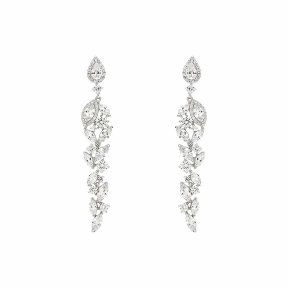 Pendientes Largos | LINEARGENT Pendientes largos brillantes novia plata diseño floral