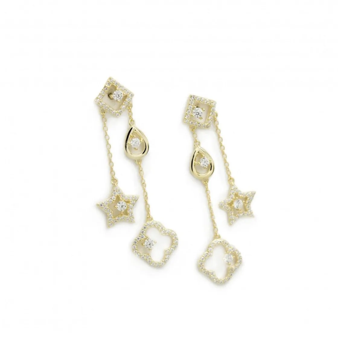 Pendientes Largos | LINEARGENT Pendientes largos con colgantes motivo de estrella trébol y lágrima
