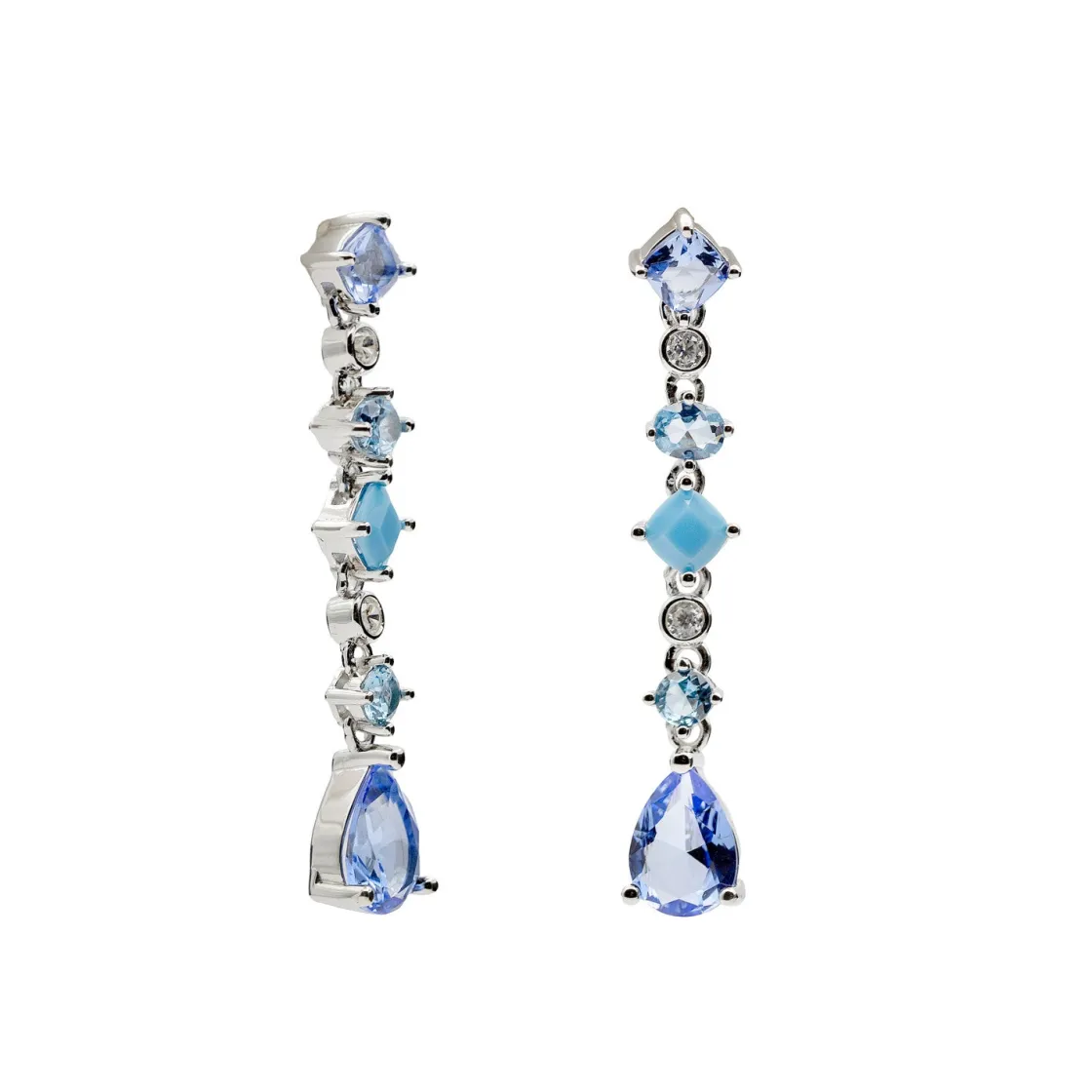 Pendientes Largos | Pendientes De Piedras De Colores | LINEARGENT Pendientes largos con gemas en tonos azules en diferentes formas