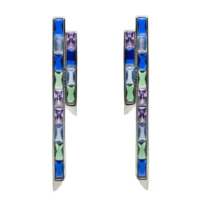 Pendientes Largos | LINEARGENT Pendientes largos con gemas tono azul estilo geométrico