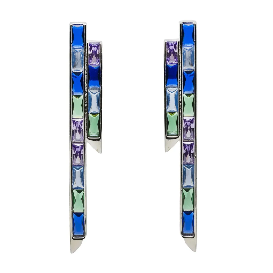 Pendientes Largos | LINEARGENT Pendientes largos con gemas tono azul estilo geométrico