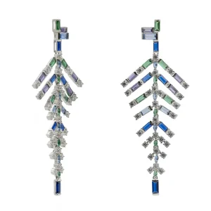 Pendientes Largos | Pendientes De Piedras De Colores | LINEARGENT Pendientes largos con piedras de colores estilo hoja