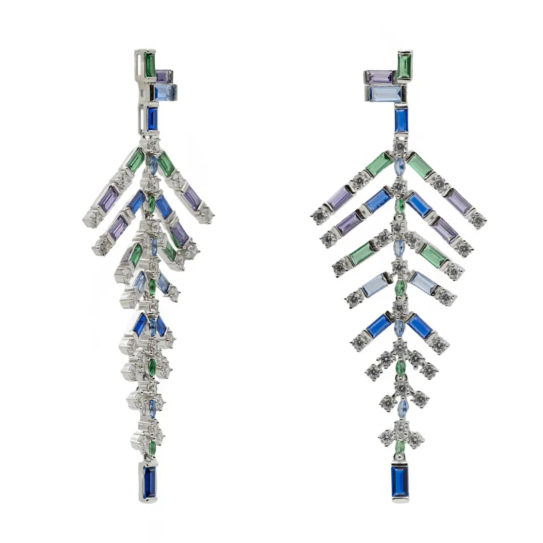 Pendientes Largos | Pendientes De Piedras De Colores | LINEARGENT Pendientes largos con piedras de colores estilo hoja