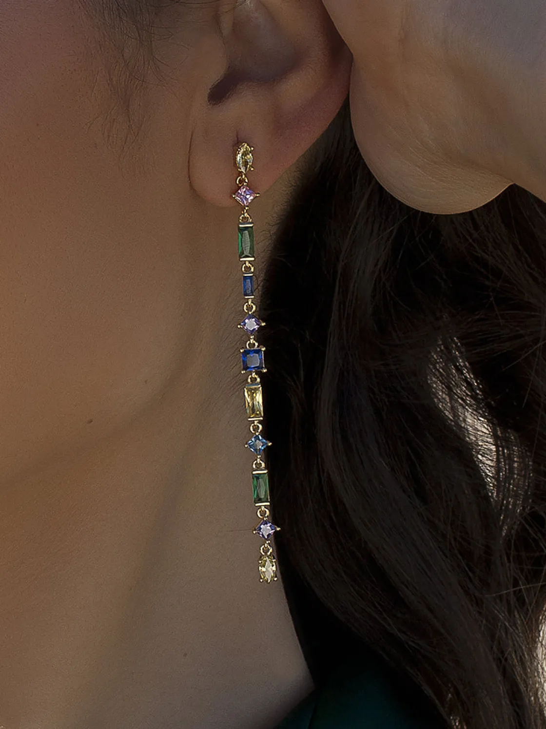 Pendientes Largos | Pendientes De Piedras De Colores | LINEARGENT Pendientes largos con piedras de colores multicolor