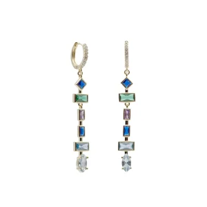 Pendientes Largos | Pendientes De Piedra Natural | LINEARGENT Pendientes largos con piedras de distintas formas en tonos frios