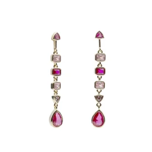 Pendientes Largos | Pendientes De Piedras De Colores | LINEARGENT Pendientes largos con piedras diferentes formas en tonos rosa